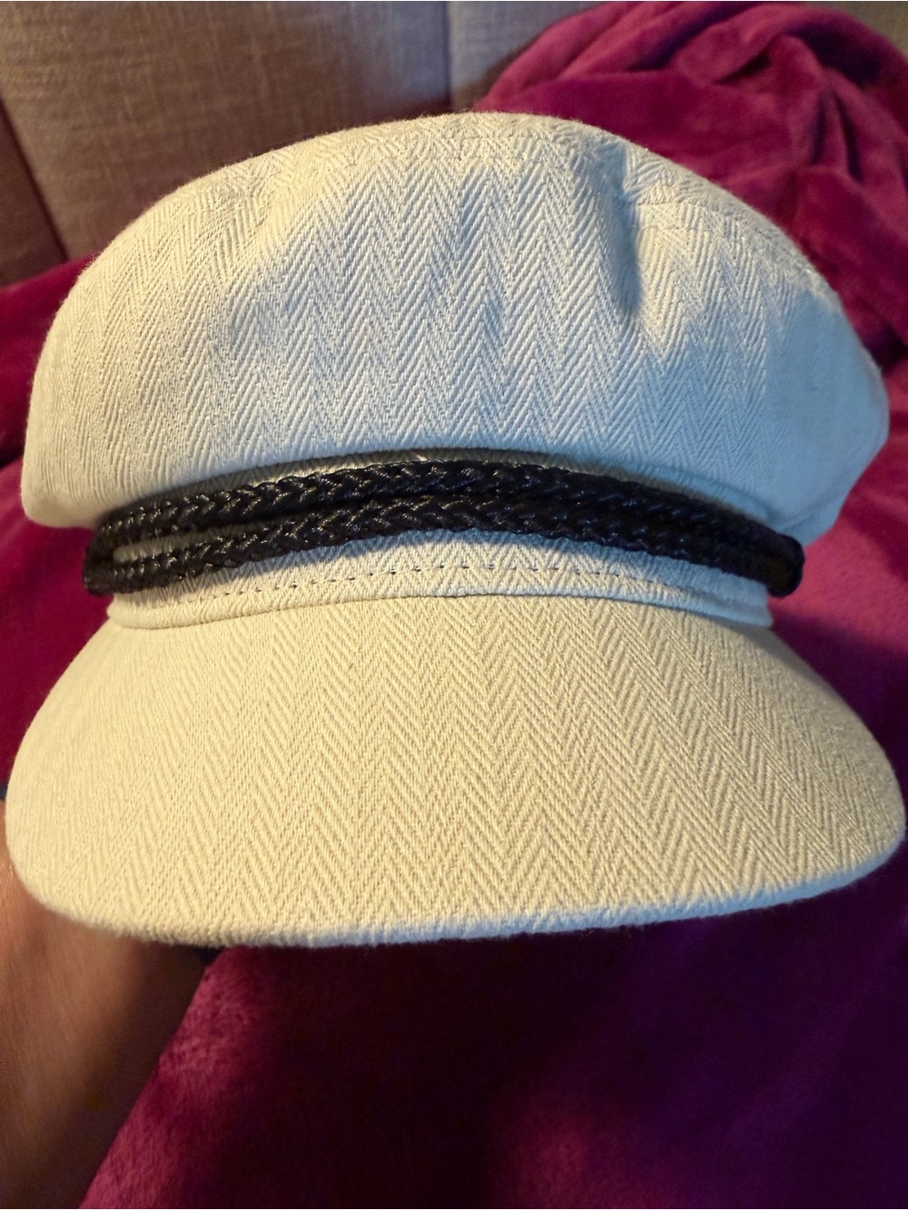 Brixton Off-White Cotton Herringbone Fiddler Cap 1950s-inspired fisherman style